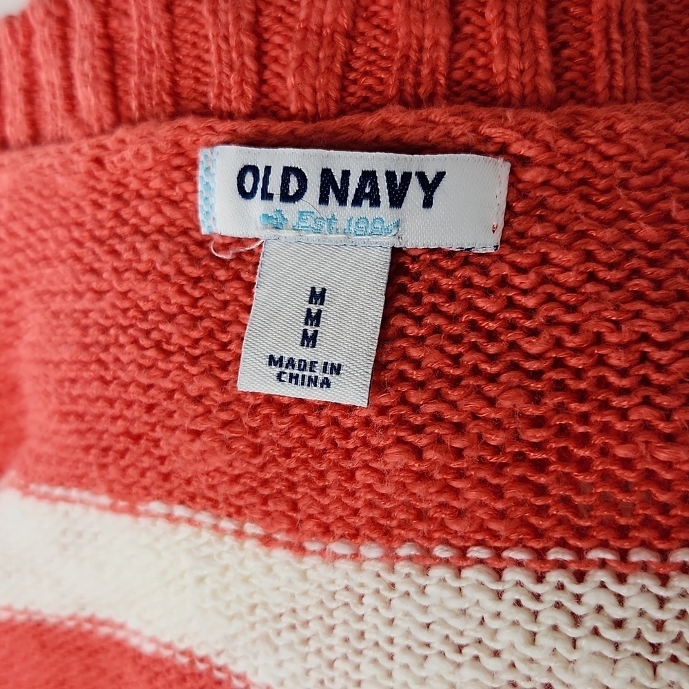 Womens casual 3/4 sleeve sweater old navy med orange white stripe crew neck - Picture 6 of 7